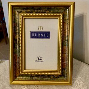 Vintage Elegant Burnes Gold Gilt Hand Painted Floral Wood Ornate Picture Frame